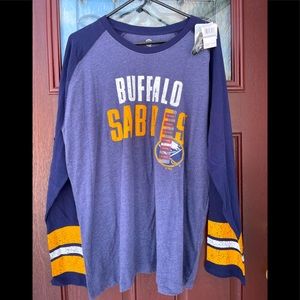 Buffalo Sabres Long Sleeve T-Shirt Raglan Baseball Blue Gold Lightweight Cotton